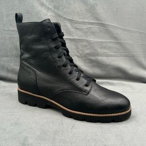 Vionic Womens Lani Leather Lace-Up Side Zip Combat Boots Black Size 11